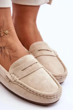 Damskie Zamszowe Mokasyny Beżowe Lenvie