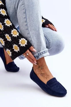 Damskie Zamszowe Mokasyny Granatowe Lenvie