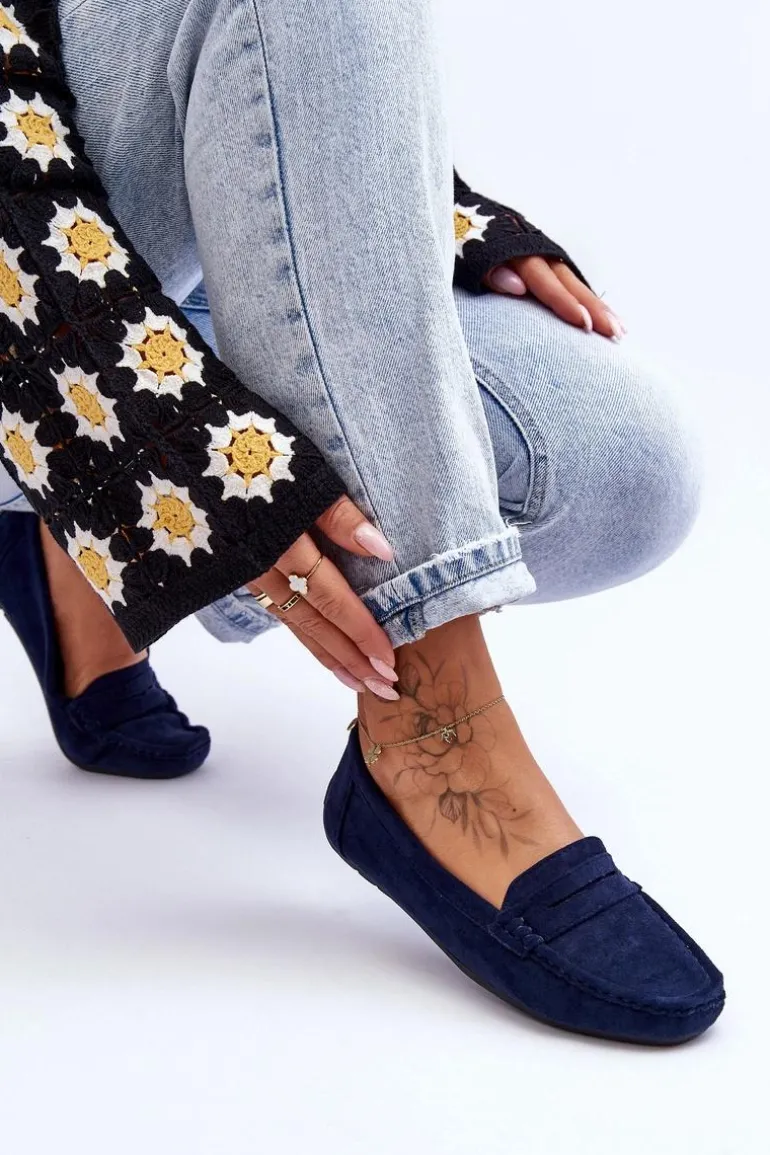 Damskie Zamszowe Mokasyny Granatowe Lenvie