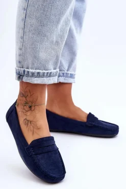 Damskie Zamszowe Mokasyny Granatowe Lenvie