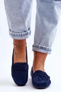 Damskie Zamszowe Mokasyny Granatowe Lenvie