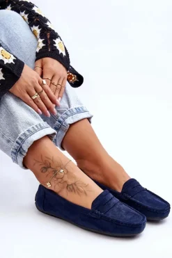 Damskie Zamszowe Mokasyny Granatowe Lenvie