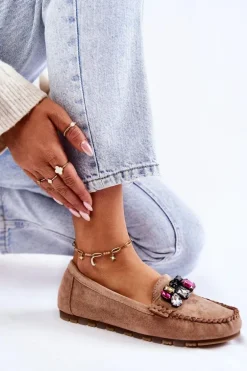 Damskie Zamszowe Mokasyny Z Ozdobami Beżowe Janetta