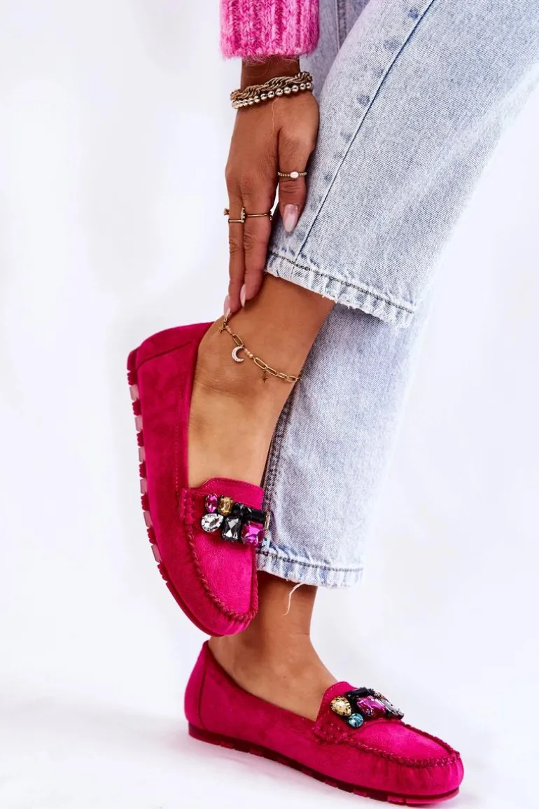 Damskie Zamszowe Mokasyny Z Ozdobami Fuksja Janetta