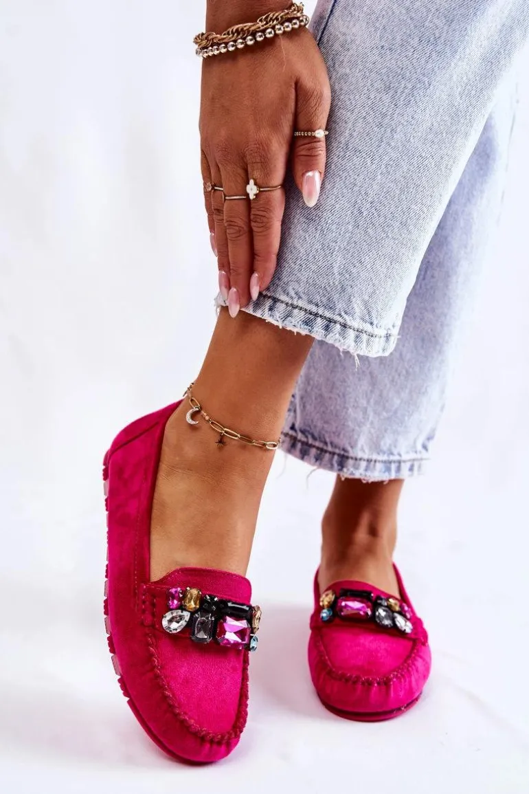 Damskie Zamszowe Mokasyny Z Ozdobami Fuksja Janetta