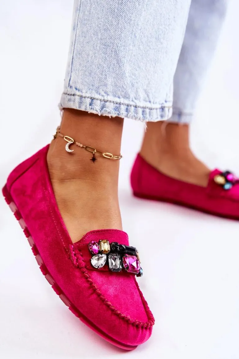 Damskie Zamszowe Mokasyny Z Ozdobami Fuksja Janetta