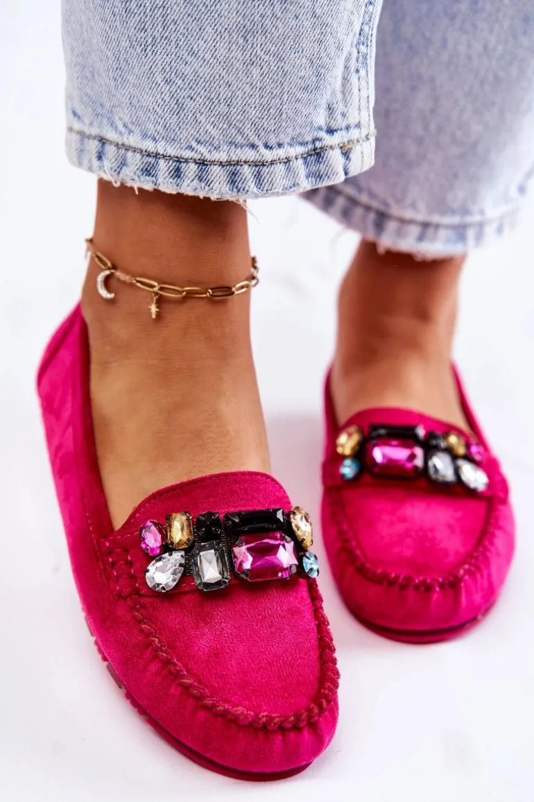 Damskie Zamszowe Mokasyny Z Ozdobami Fuksja Janetta