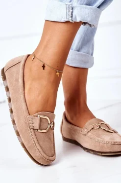 Damskie Zamszowe Mokasyny Jasny Brąz Downtown