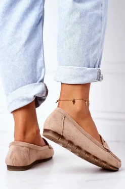 Damskie Zamszowe Mokasyny Jasny Brąz Downtown