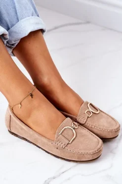 Damskie Zamszowe Mokasyny Jasny Brąz Downtown