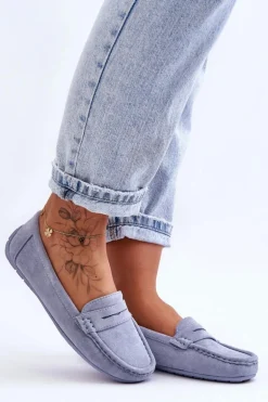 Damskie Zamszowe Mokasyny Niebieskie Lenvie