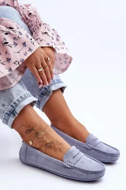 Damskie Zamszowe Mokasyny Niebieskie Lenvie