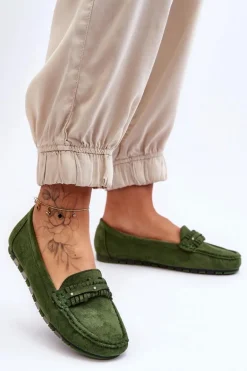 Damskie Zamszowe Mokasyny Zielone Clorie