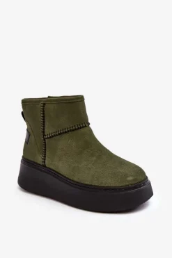 Damskie Zamszowe Śniegowce Maciejka 06257-24 Oliwkowe