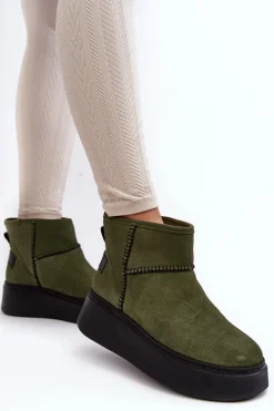 Damskie Zamszowe Śniegowce Maciejka 06257-24 Oliwkowe