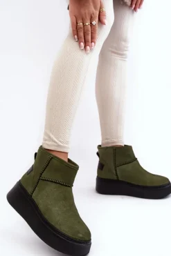 Damskie Zamszowe Śniegowce Maciejka 06257-24 Oliwkowe