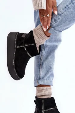 Damskie Zamszowe Śniegowce Maciejka 06257-01 Czarne