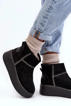 Damskie Zamszowe Śniegowce Maciejka 06257-01 Czarne