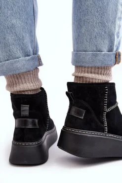 Damskie Zamszowe Śniegowce Maciejka 06257-01 Czarne