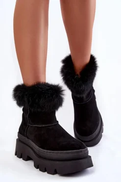 Damskie Zamszowe Śniegowce Czarne Lemar Ann