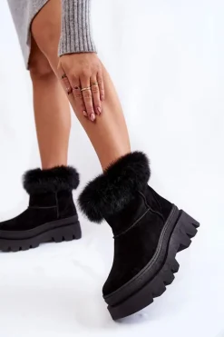 Damskie Zamszowe Śniegowce Czarne Lemar Ann