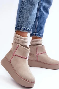 Damskie Zamszowe Śniegowce Maciejka 06257-22 Jasnobeżowe