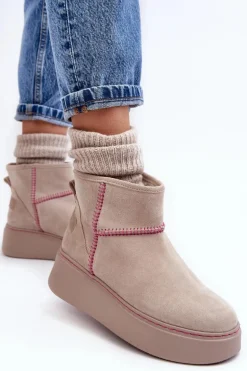 Damskie Zamszowe Śniegowce Maciejka 06257-22 Jasnobeżowe