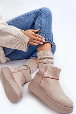 Damskie Zamszowe Śniegowce Maciejka 06257-22 Jasnobeżowe