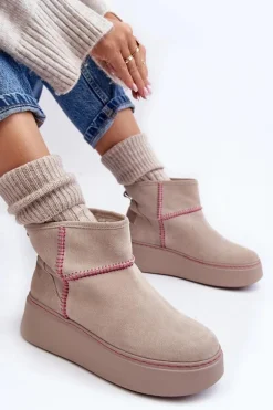 Damskie Zamszowe Śniegowce Maciejka 06257-22 Jasnobeżowe