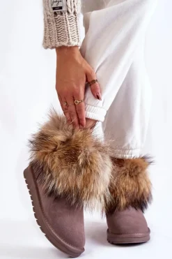 Damskie Zamszowe Śniegowce Z Futerkiem Szare Alexa