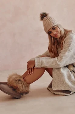 Damskie Zamszowe Śniegowce Z Futerkiem Szare Alexa