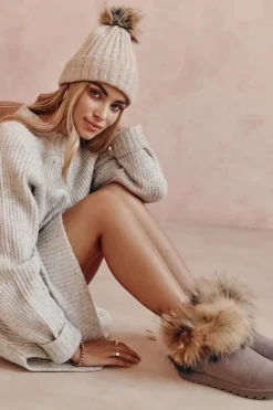 Damskie Zamszowe Śniegowce Z Futerkiem Szare Alexa