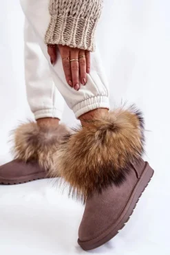 Damskie Zamszowe Śniegowce Z Futerkiem Szare Alexa