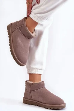 Damskie Zamszowe Niskie Śniegowce Szare Shelie