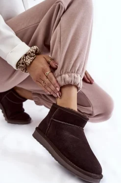 Damskie Zamszowe Niskie Śniegowce Brązowe Shelie