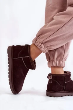 Damskie Zamszowe Niskie Śniegowce Brązowe Shelie