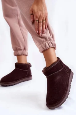 Damskie Zamszowe Niskie Śniegowce Brązowe Shelie