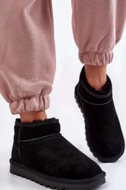 Damskie Zamszowe Niskie Śniegowce Czarne Shelie