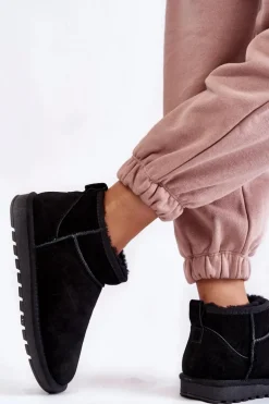 Damskie Zamszowe Niskie Śniegowce Czarne Shelie