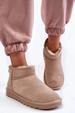 Damskie Zamszowe Niskie Śniegowce Jasnobeżowe Shelie