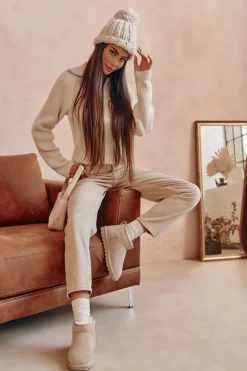 Damskie Zamszowe Niskie Śniegowce Jasnobeżowe Shelie