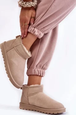 Damskie Zamszowe Niskie Śniegowce Jasnobeżowe Shelie