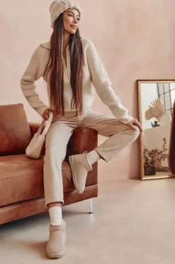 Damskie Zamszowe Niskie Śniegowce Jasnobeżowe Shelie