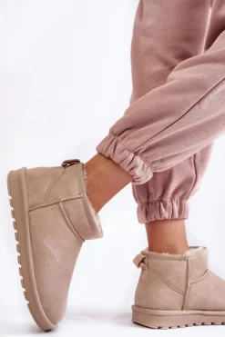 Damskie Zamszowe Niskie Śniegowce Jasnobeżowe Shelie