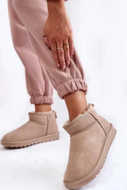 Damskie Zamszowe Niskie Śniegowce Jasnobeżowe Shelie
