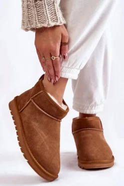 Damskie Zamszowe Niskie Śniegowce Camel Shelie