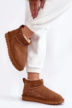 Damskie Zamszowe Niskie Śniegowce Camel Shelie