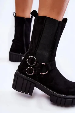 Damskie Zamszowe Ocieplane Botki Workery Czarne Brinnon