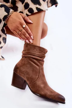 Damskie Zamszowe Ocieplane Botki Beżowe Wenche