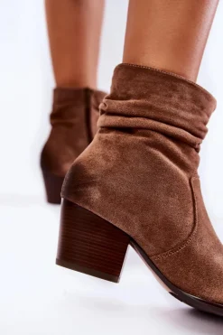 Damskie Zamszowe Ocieplane Botki Beżowe Wenche